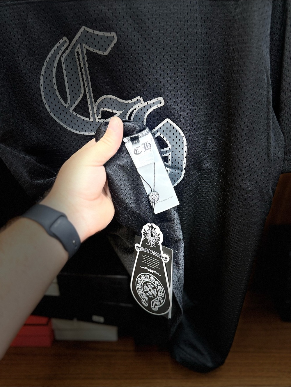 Chrome Hearts Black Mesh Jersey with White Gothic Logo